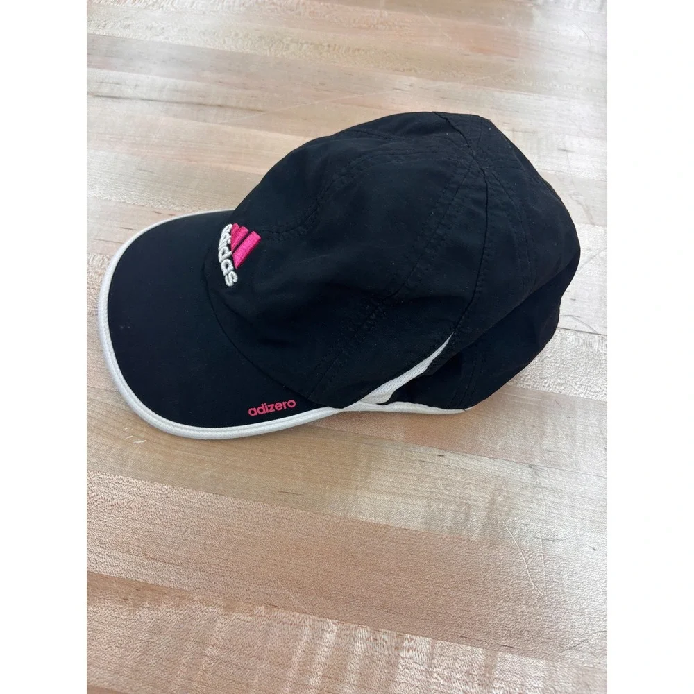 Adidas Adizero Running Hat Black Pink Embroidered Logo Adjustable Cap